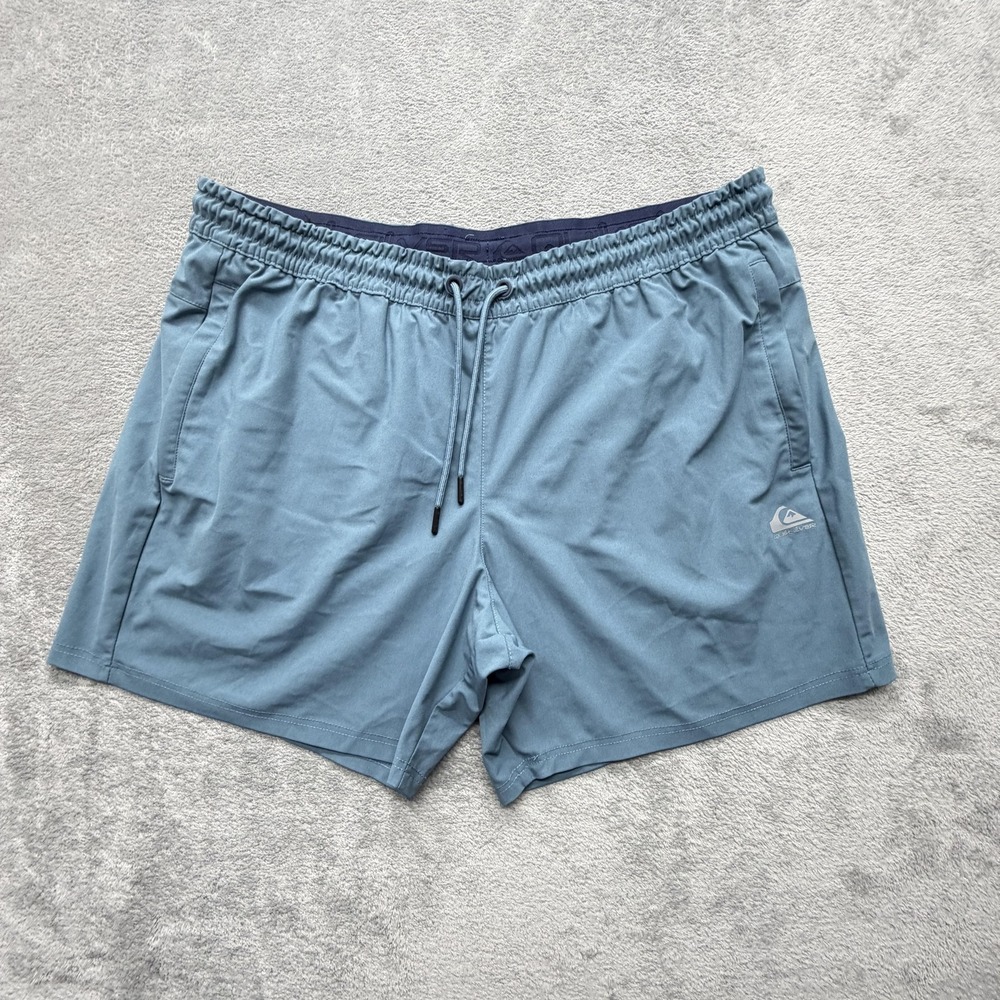 Quiksilver Swim Shorts Mens 2XL Blue Solid Drawstring Lined Quick Dry Microfiber